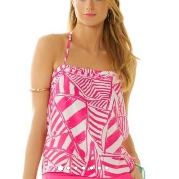 Lily Pulitzer Lei Lei Tube Top Silk Geometric Print Halter Top Size Small - Picture 1 of 5